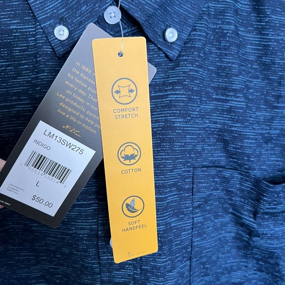 NWT! Navy Blue Cotton Short Sleeve Button Down // Lee Men's Size L - Picture 2 of 7